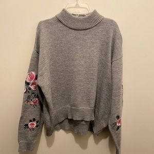 Sweater with Floral Embroidered Sleeves